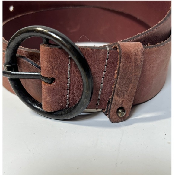 Amsterdam Heritage Leather Belt Brown Size 85 Round Buckle Handmade - Picture 2 of 11